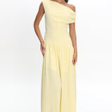 Kloe Asymmetric Shoulder Textured Maxi Dress Butter