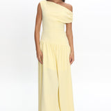 Kloe Asymmetric Shoulder Textured Maxi Dress Butter