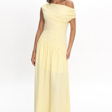 Kloe Asymmetric Shoulder Textured Maxi Dress Butter