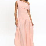 Kloe Asymmetric Shoulder Textured Maxi Dress Peach