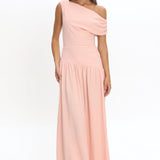 Kloe Asymmetric Shoulder Textured Maxi Dress Peach