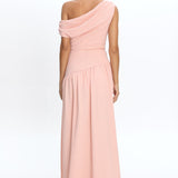 Kloe Asymmetric Shoulder Textured Maxi Dress Peach