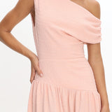 Kloe Asymmetric Shoulder Textured Maxi Dress Peach