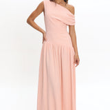 Kloe Asymmetric Shoulder Textured Maxi Dress Peach