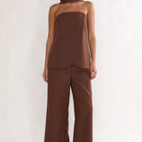 Florene Strapless Split Scarf Pants Chocolate