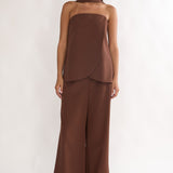 Florene Strapless Split Scarf Pants Chocolate