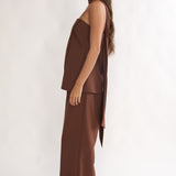 Florene Strapless Split Scarf Pants Chocolate