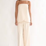 Florene Strapless Split Scarf Pants Vanilla