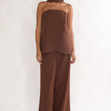 Florene Strapless Split Scarf Top Chocolate
