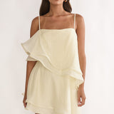 Como Asymmetric Layered Mini Dress Cream