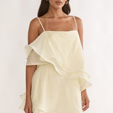 Como Asymmetric Layered Mini Dress Cream