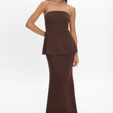 Vicci Strapless Flared Waist Maxi Dress Chocolate