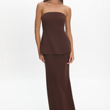 Vicci Strapless Flared Waist Maxi Dress Chocolate