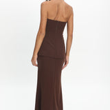 Vicci Strapless Flared Waist Maxi Dress Chocolate
