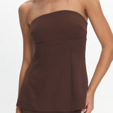 Vicci Strapless Flared Waist Maxi Dress Chocolate