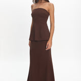 Vicci Strapless Flared Waist Maxi Dress Chocolate