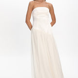 Karielle Asymmetric Drop Waist Maxi Dress Ivory