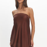 Danita Asymmetric Hem Strapless Top Chocolate