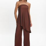 Danita Asymmetric Hem Strapless Top Chocolate