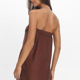 Danita Asymmetric Hem Strapless Top Chocolate