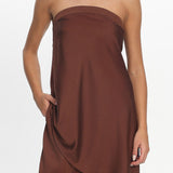 Danita Asymmetric Hem Strapless Top Chocolate