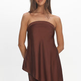 Danita Asymmetric Hem Strapless Top Chocolate