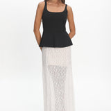 Kairah Peplum Lace Hem Maxi Dress Black