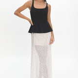 Kairah Peplum Lace Hem Maxi Dress Black