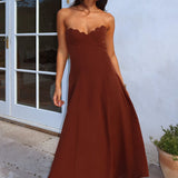 Infiniti Scalloped Sweethear Neckline Midi Dress Chocolate