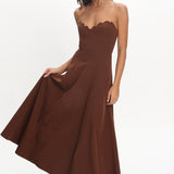 Infiniti Scalloped Sweethear Neckline Midi Dress Chocolate