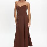 Infiniti Scalloped Sweethear Neckline Midi Dress Chocolate