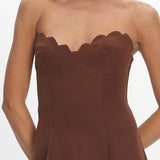 Infiniti Scalloped Sweethear Neckline Midi Dress Chocolate