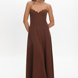 Infiniti Scalloped Sweethear Neckline Midi Dress Chocolate