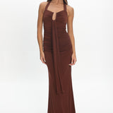 Opera Drape Bust Maxi Dress Chocolate