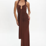 Opera Drape Bust Maxi Dress Chocolate