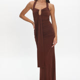 Opera Drape Bust Maxi Dress Chocolate