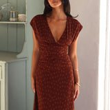 Novia Ruched Bodice Maxi Dress Embroidered Chocolate