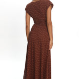 Novia Ruched Bodice Maxi Dress Embroidered Chocolate