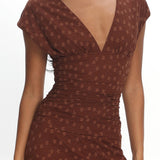 Novia Ruched Bodice Maxi Dress Embroidered Chocolate