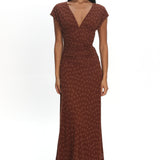 Novia Ruched Bodice Maxi Dress Embroidered Chocolate