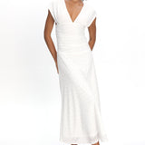 Novia Ruched Bodice Maxi Dress Embroidered Off White