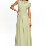 Adiel Ruched Asymmetric Waist Maxi Dress Olive