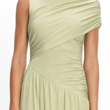 Adiel Ruched Asymmetric Waist Maxi Dress Olive