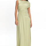 Adiel Ruched Asymmetric Waist Maxi Dress Olive