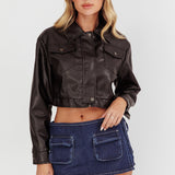 Navigator Snap Button Faux Leather Jacket Black