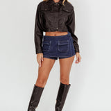 Navigator Snap Button Faux Leather Jacket Black