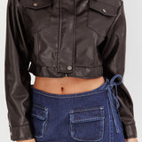 Navigator Snap Button Faux Leather Jacket Black