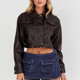 Navigator Snap Button Faux Leather Jacket Black