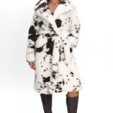 Morganne Faux Fur Waist Tie Coat Animal Print White/Brown