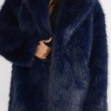 Rilani Faux Fur Pocket Coat Navy